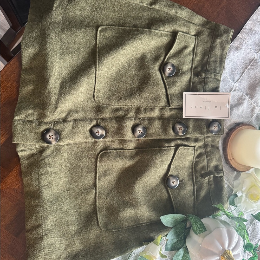 Green fall button down skirt